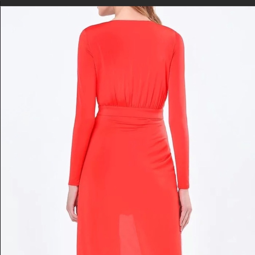 Bebe orange/red long sleeve dress lace underneath - Picture 3 of 7